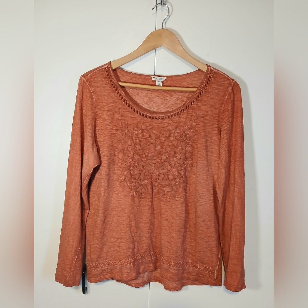 Tribal Jeans Burnt Orange Textured Cotton Long Sleeve Top Women’s Medium